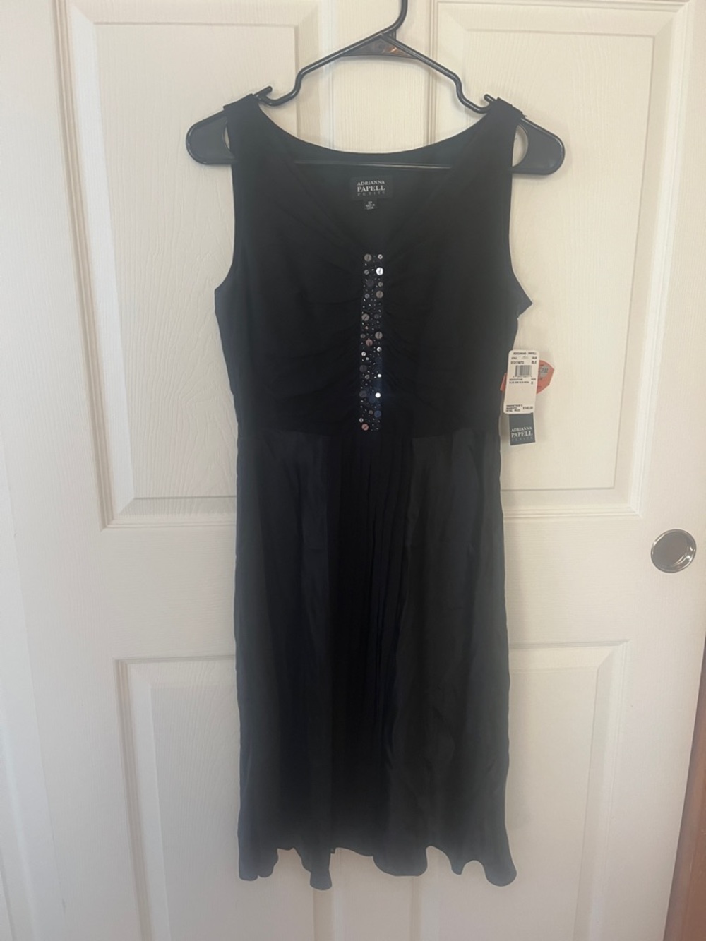 Adrianna Papell Black Sleeveless Midi Dress with Sequin Placket